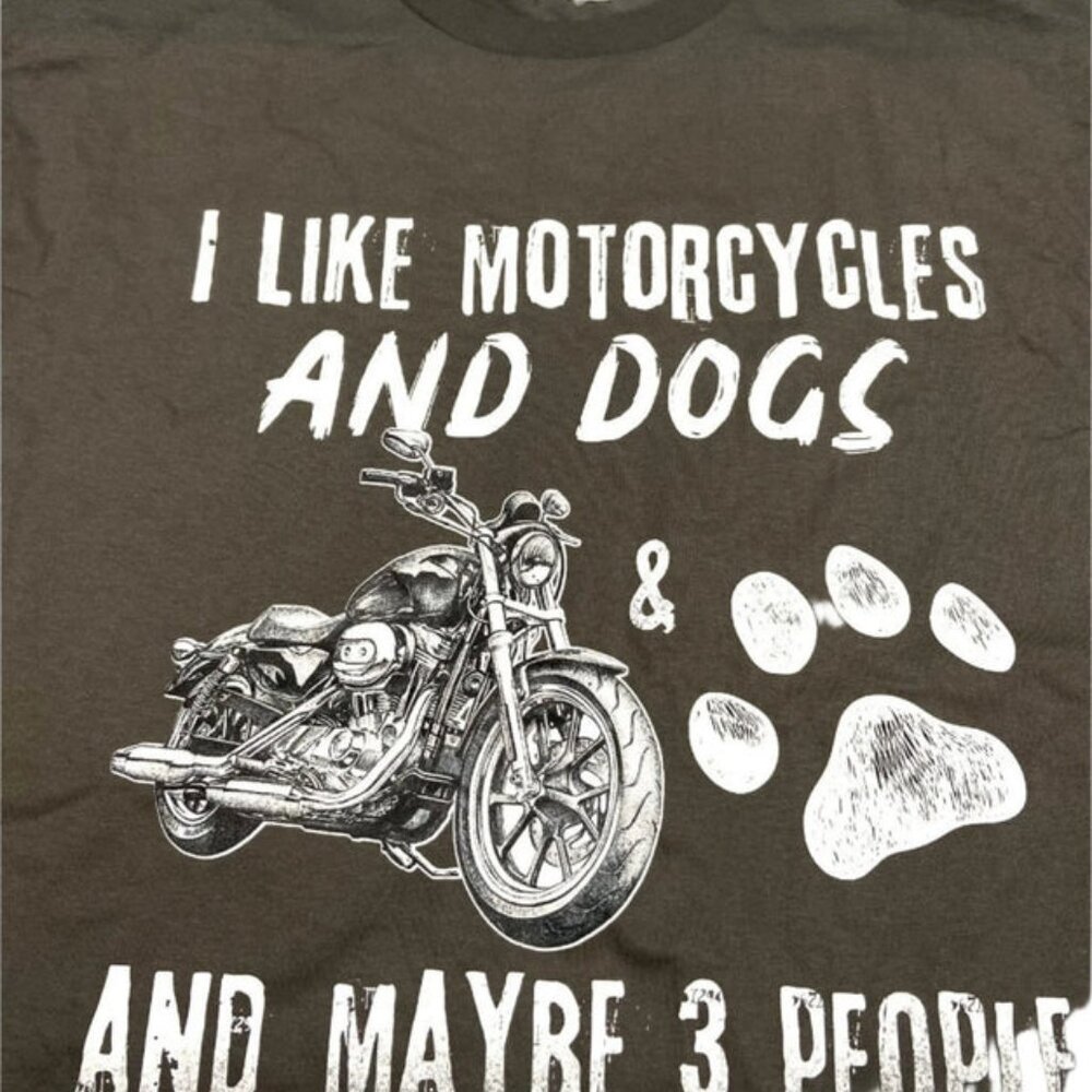 "I Like Motorcycles & Dogs" Adult NOS Large Gray T-Shirt